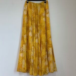 Carole Little Vintage 80s Yellow White Floral boho pleated pull on maxi skirt  M